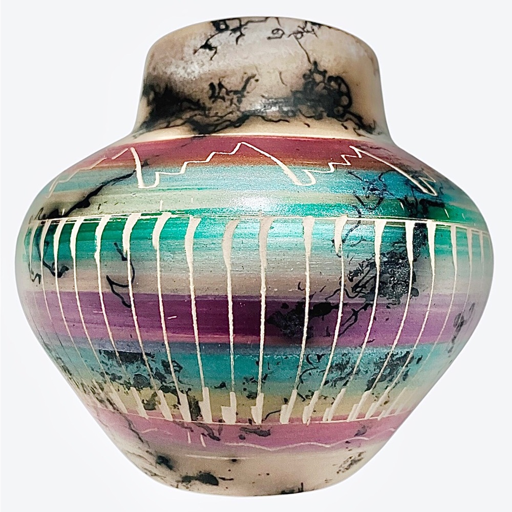 Navajo Horsehair Pottery Vase Signed